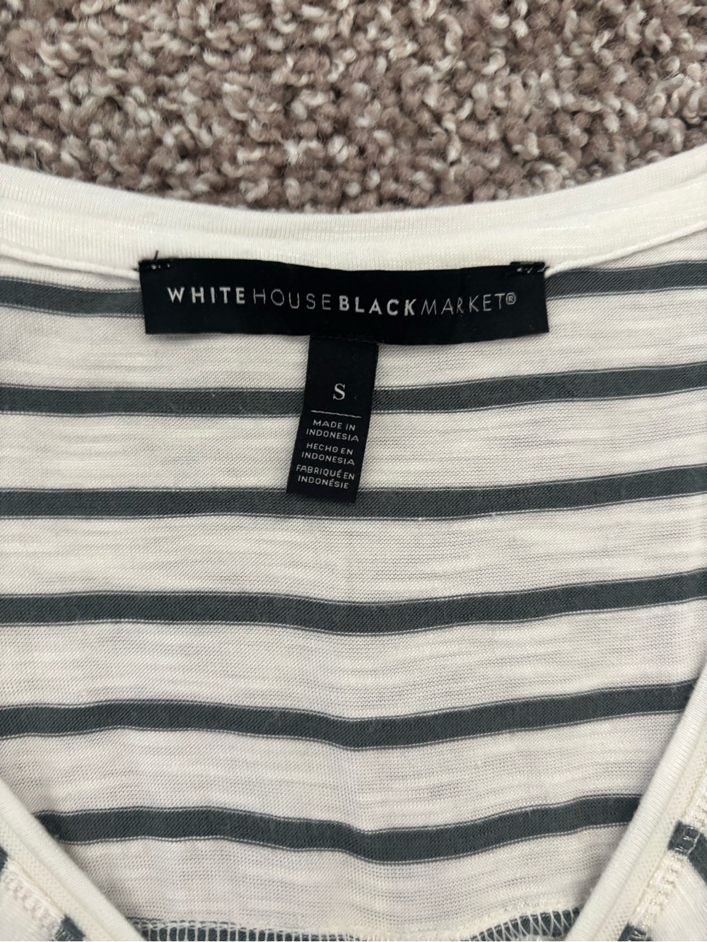 White House Black Market White and Black Striped V-Neck Tee - Picture 3 of 4